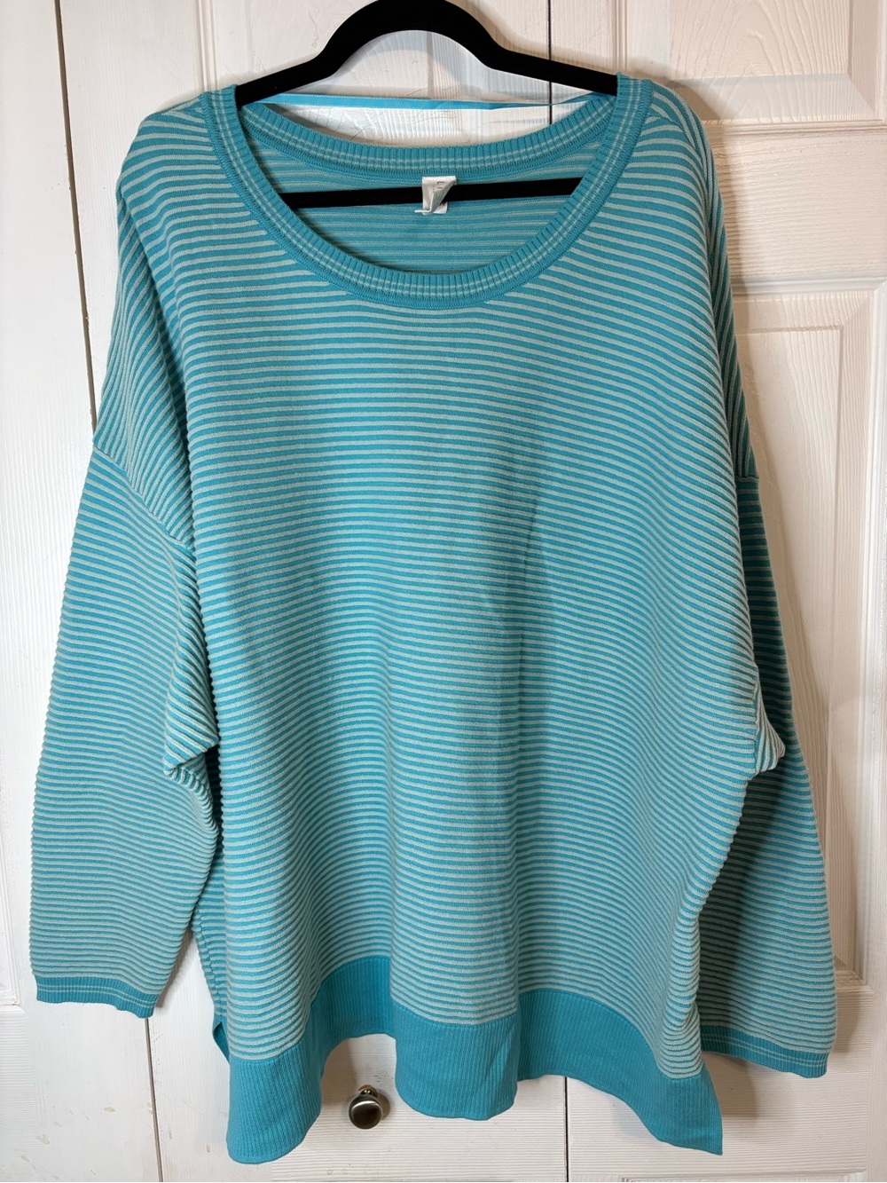 Livi Active Lane Bryant 26/28 Teal Blue Striped Women's Sweater Sweatshirt